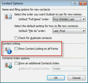 Enable contact linking in Outlook 2007 