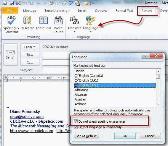 Outlook Signatures and Spell Check