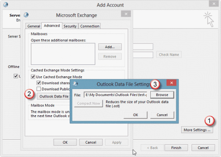 use cached exchange mode outlook 2016
