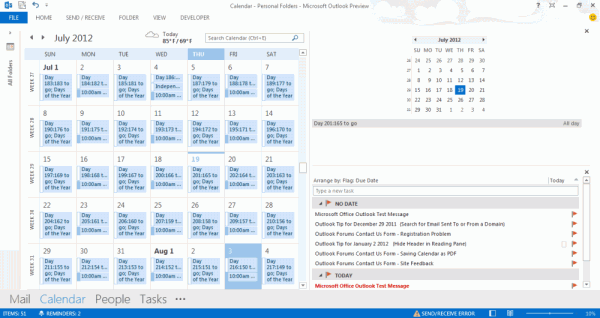Outlook 2013 with Peeks pinned as a To-Do Bar