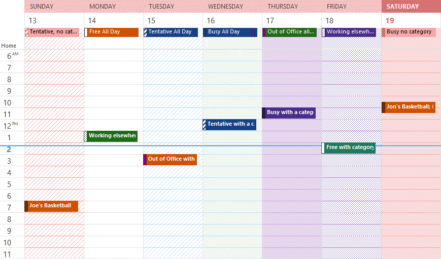 Understanding Outlook's Calendar patchwork colors