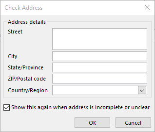 Check address dialog